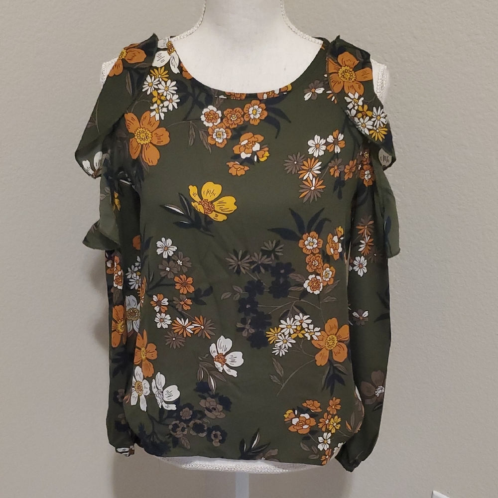 (4 for $12) One Clothing Floral Olive Blouse